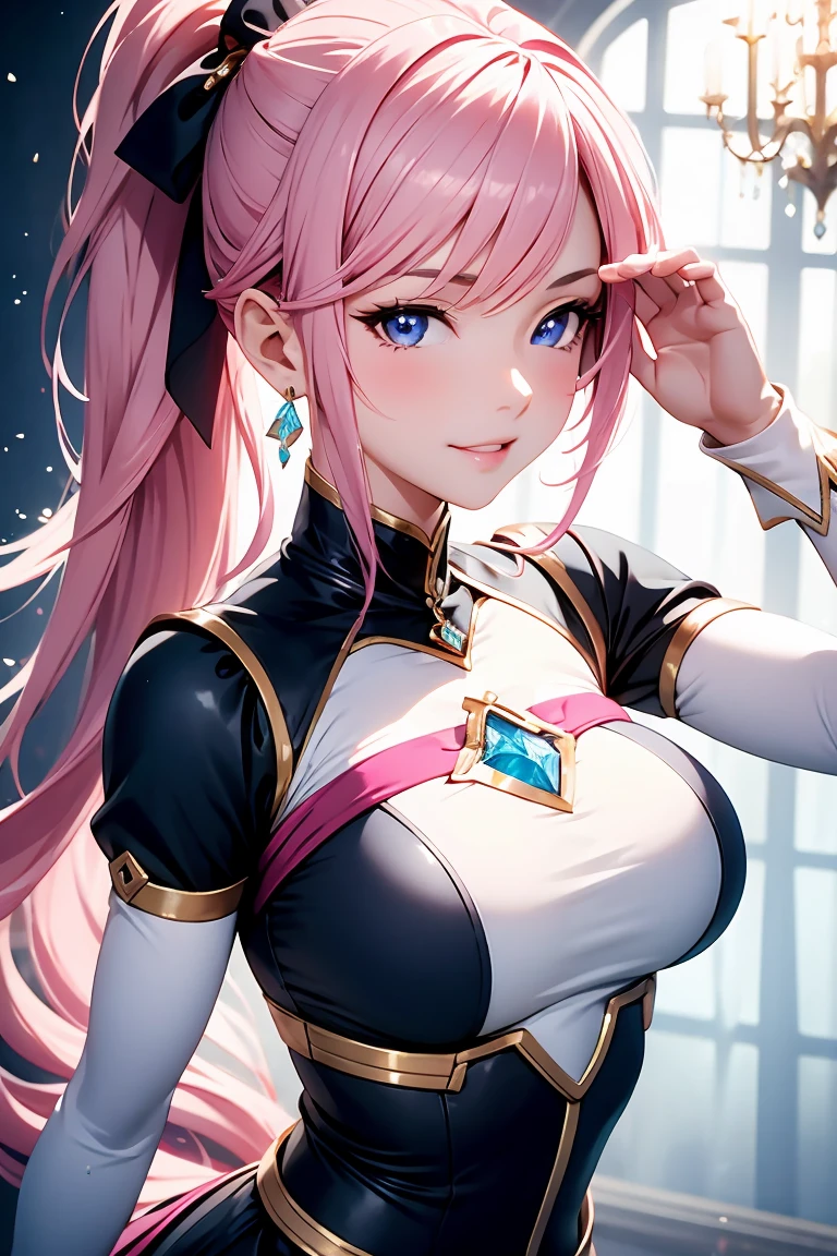 、Earth Federation Operator Girl Soldier、Pink Long Hair、Medium Breast、Cute like an idol、Childish face and appearance、Highest quality,8k,Highly detailed CG unit wallpaper,masterpiece:1.2,Highest quality,Ultra-high resolution,RAW Photos,Realistic textured skin,Cinema Lighting,great joy,Big eyes,Detailed eyes,Glossy lipstick,Perfect Makeup,Ultra-high definition beauty face,