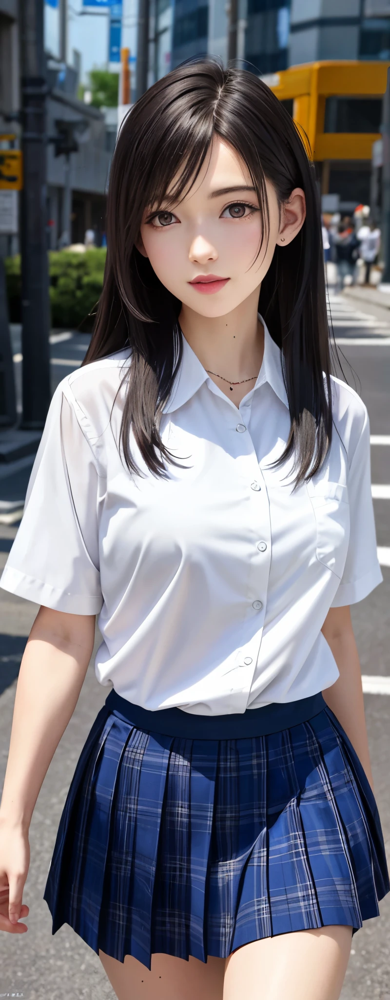 finely detail, hight resolution, hightquality、Perfect dynamic composition, Beautiful detailed eyes, Medium Hair, small tits、Natural Color Lip,Kamimei、Shibuya、20 years girl、1 persons、Transparent skin、Glowing hair、masutepiece, Best Quality, Ultra-detailed, finely detail, hight resolution, 8K、The correct state of the human body、crouching down、Gravure Model Pose,Beautiful sunset,The scene in front of the café,beautiful ilumination,Photographed with hair fluttering in the wind,Colossal tits,((White business shirt:1.5,Short skirt with slit:1.5,The shape of the chest is visible:1.5,thigh visible:1.5)),((Pinching the chest,Flip up the skirt yourself:1.5))