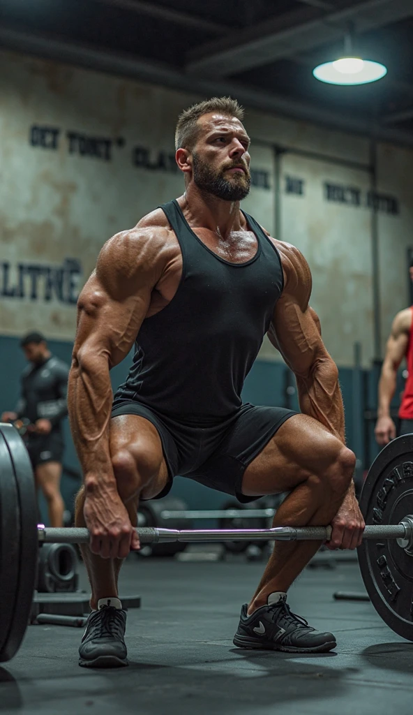 A man do workout in wrestling mat