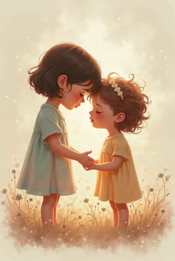 Mother and child in watercolor, where the girl is curious about something and points with her little finger