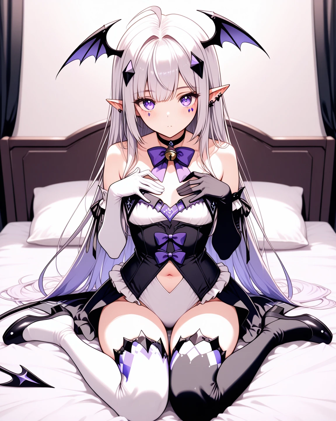 Anime - a picture modeled on a woman in a purple costume sitting on a bed, demon anime girl, beautiful succubus, anime goddess, seductive anime girl, anime monster girl, white haired deity, succubus in tight short dress, white horns queen demon, beautiful alluring anime woman, beautiful elegant demon queen, Dragon Girl, gothic maiden anime girl, succubus | medieval