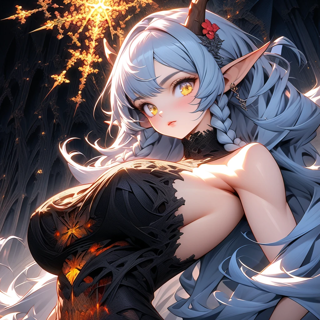 spirit blue fire fox girl, 1girl, perfect and well designed glowing shiny eyes, (beautiful detailed eyes:1.05), natural breasts, slim body, beautiful and delicate cute face, (face detail), ((realistic face)), pores, ((pale grey skin)), detailed skin, realistic skin, (((bioluminescence))), ((shiny skin)), ((glowing speckles on skin)), (fangs:1.5), (multicolored gradation skin), (fur body:1.8), human face, ((monster girl)), medium length hair, hair voluminous, (((((multicolored gradation hair))))), super high resolution, 8k, parameters Best quality, (masterpiece:1.4), (magic accessories:1.4), bracelets, extremely detailed thick tight ({nylon|lycra}, {latex|vynil}:0.4) pastel bright ((blue, silver:1.2), (black:0.4)) ornate ((dress:1.1), (minidress:0.4), (kimono:0.25)), (ornaments on clothing:1.2), (neckline:1.3), (cleavage), decolette, navel, Young Girl, Little Beast, (Smile:0.7), (pale Skin:1.2), ((tattoos all over body, Tribal tattoos all over legs)), ultra detailed, photorealistic, ((Real image)), (best quality:1.4), super high resolution, (Realistic 2.0), More details, (((1girl))), technologies, (beautiful and aesthetic:1.2), (fractal art:1.4), (cinematic light:1.1), DUTCH ANGLE, 16K, HDR, RTX, Ray Tracing, Radiosity, Anisotropic Filtering, Subsurface Scattering, (((magic lights))), metallic reflections, Detailed, Realistic, 4k highly detailed digital art, (cool_color), extremely detailed CG unity 8k wallpaper, vibrant colors