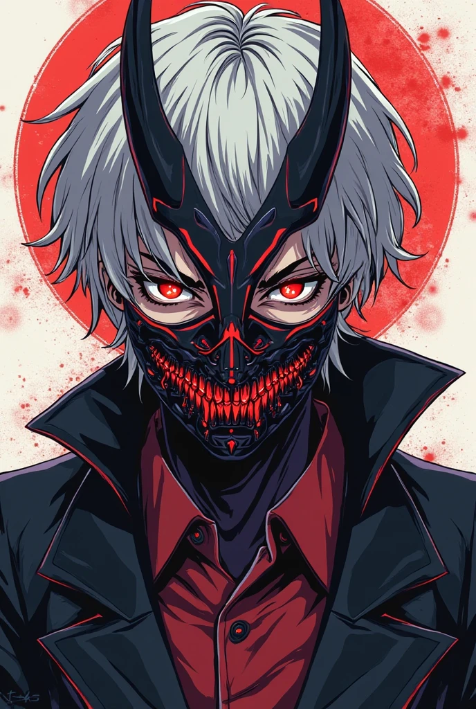 A psychopath. red-eyed. Grinning.