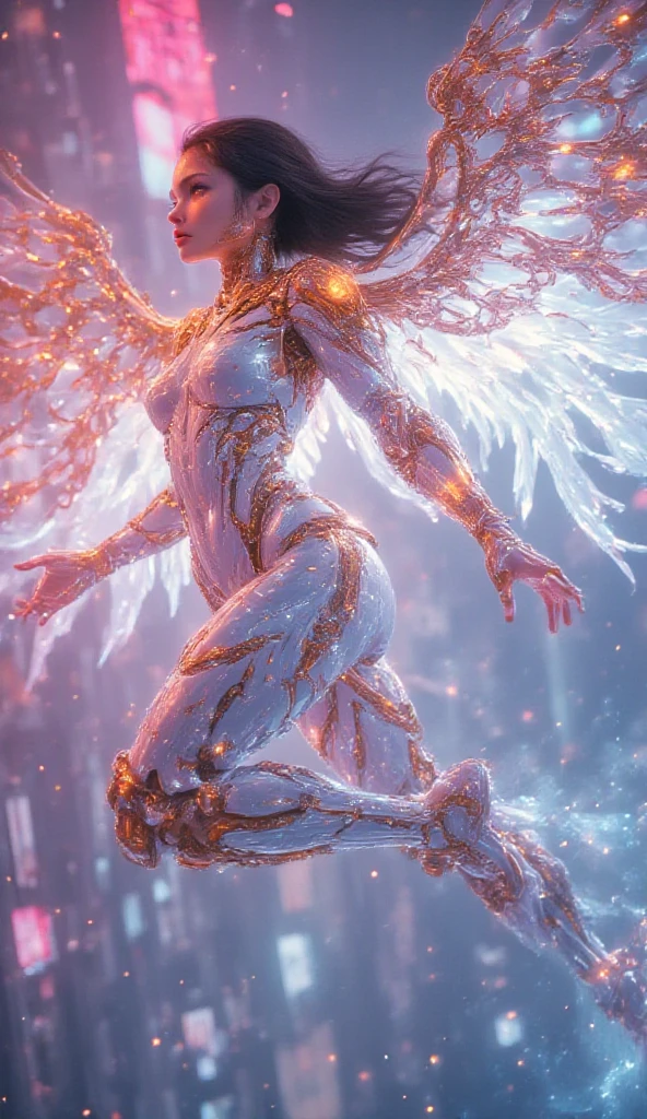 anime angel sitting on a tree branch in the rain, angelic wings on her back, epic angel wings, ross tran 8 k, ross tran style, angel girl, dark angel, fallen angel, super wide angel, inspired by Ross Tran, angelic, beautiful cyborg angel girl, by Ross Tran, angel with black wings, massive angel wings, wide angel, angel