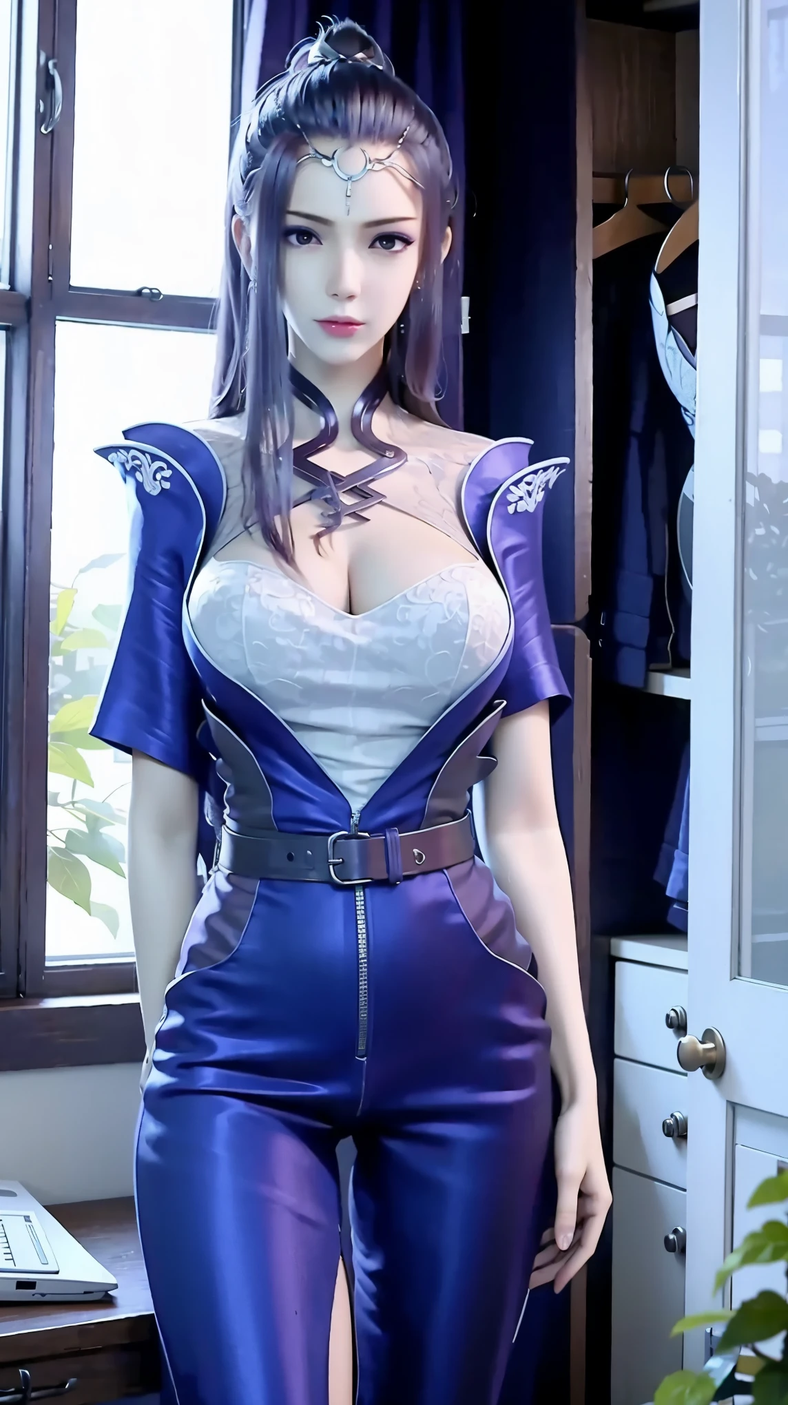 Closeup shot, Best quality, masterpiece, ((1girl, solo:1.2)), tall, beautiful, muscular, wearing a sexy halter neck sleeveless black dress, mature, attractive, cool, edgy, dominating, evil, rich, stylish, cleavage, big boobs, model, seductive
