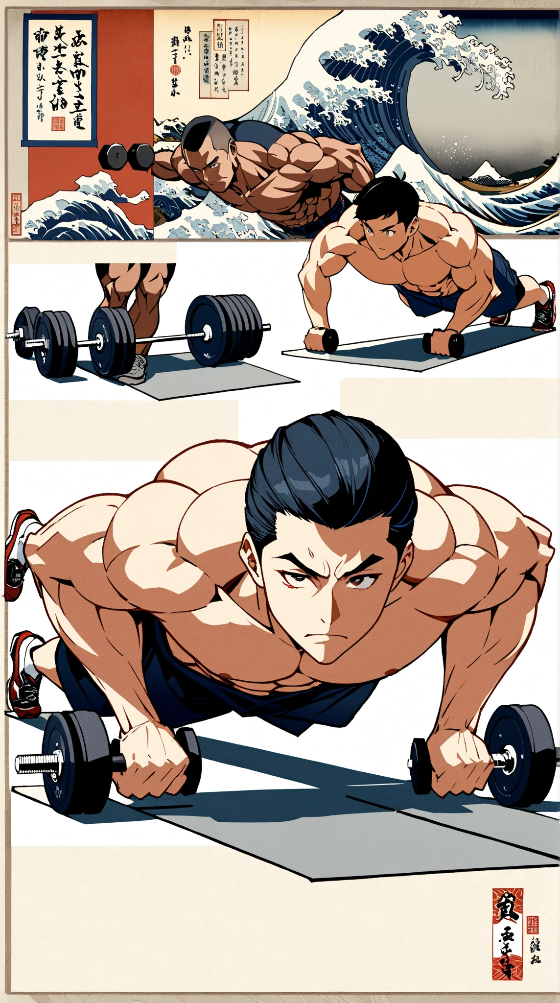 man, very strong, funny, ((anime style)), without weights, ONLY ONE