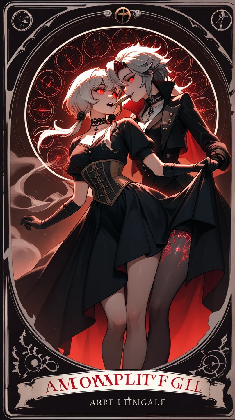 (flat color:1.1),(masterpiece:1.2), best quality, masterpiece, original, black silhouette figures of an incubus man and succubus, (1boy:1.5), (1girl:1.5), (two figures standing on their own:1.5)