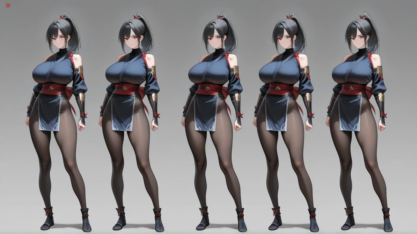 A realistic photographic style character turnaround of a beautiful woman. Multiple views of the same character in the same outfit. (front angles, left side angles, right side angles, rear angles) 1girl, background, (multiple views), (same character), (same outfit), angela white, tifa lockaert, jill stingray, american woman, 35 year old, milf, beautiful woman, voluptuous woman with short hair, lolita style, vibrant colors, light porcelain skin, expressive dark green eyes,  alluring charm, large breasts(Deep Valley)、dark green and black sheer tank top with loose v neck and yoga shorts, Breasts that are about to spill,   neutral mouth, closed mouth, ((sagging breasts: 1.5)), mom body, (chubby belly), (chubby figure: 1.5), 162cm tall, visible legs, visible cleavage, sexy standing posture, clear eyes, closed lips, ((soft white background: 1.5)), (((always exact same body))), (((always exact same proportions))), (((always exact same face))), (accurate body proportions), (ultra detailed face), (ultra detailed eyes), (ultra realist eyes), (ultra detailed irises), (totally normal irises), (identical irises), (ultra detailed breasts), ((anatomically correct)), RAW, (masterpiece), (realistic photos), (highest quality), (detail), HDR, (8k) (studio lighting), (center focused), (body forward facing), (((full body photo))), ((tank top)) (Yoga shorts), (SFW), ((not nude)), ((not naked)).