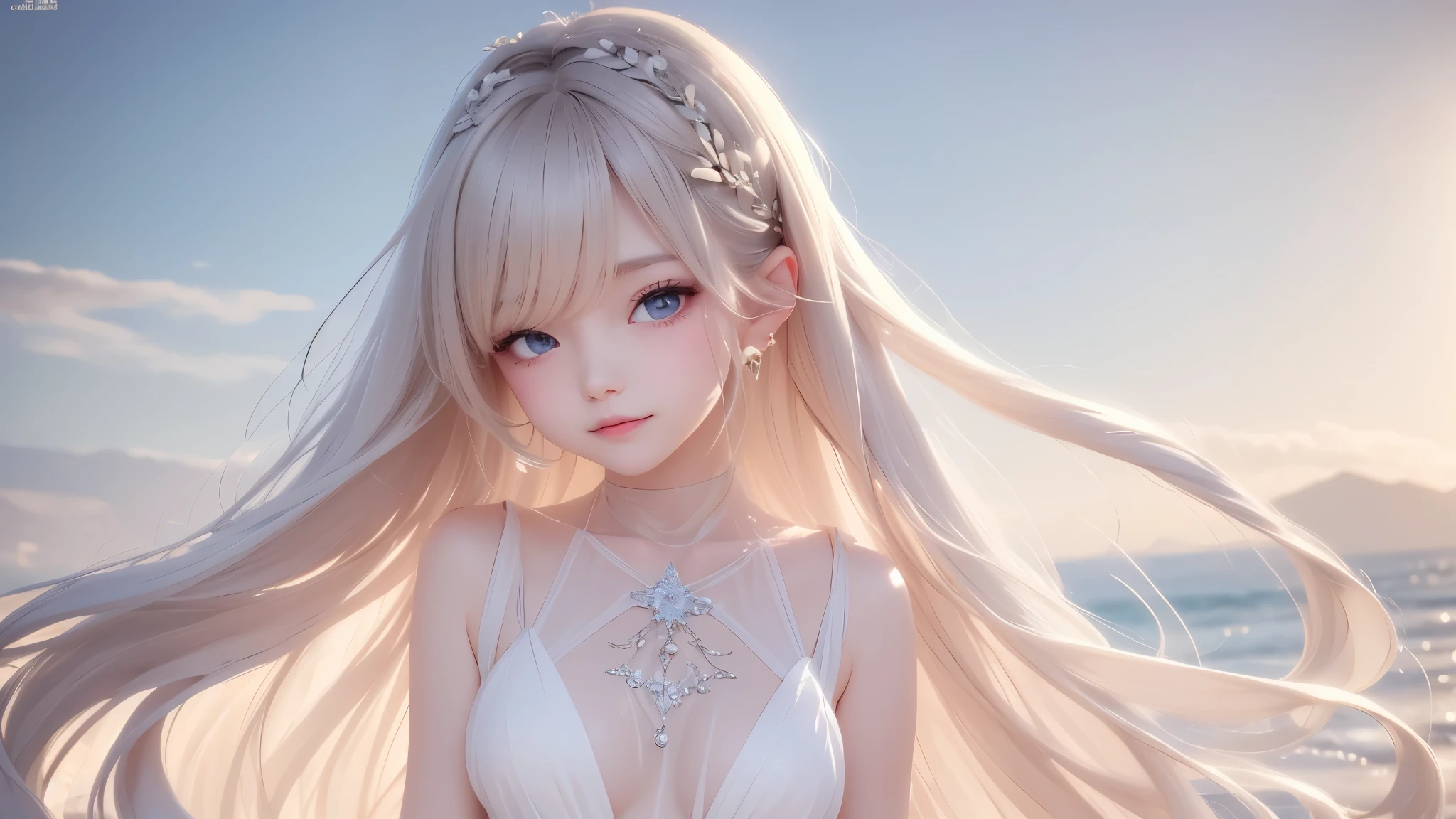 Big breasts, bikini, high quality, masterpiece, masterpiece, delicate facial features, delicate hair portrayal, delicate eye portrayal, delicate colored hair, an extremely delicate girl, 4K picture quality, brilliant light and shadow, Tyndall effect, halo, juvenile, fine gauze clothes, pale yellow clothes, pink lace, natural expression, clean face, colored hair, delicate makeup Full body shot