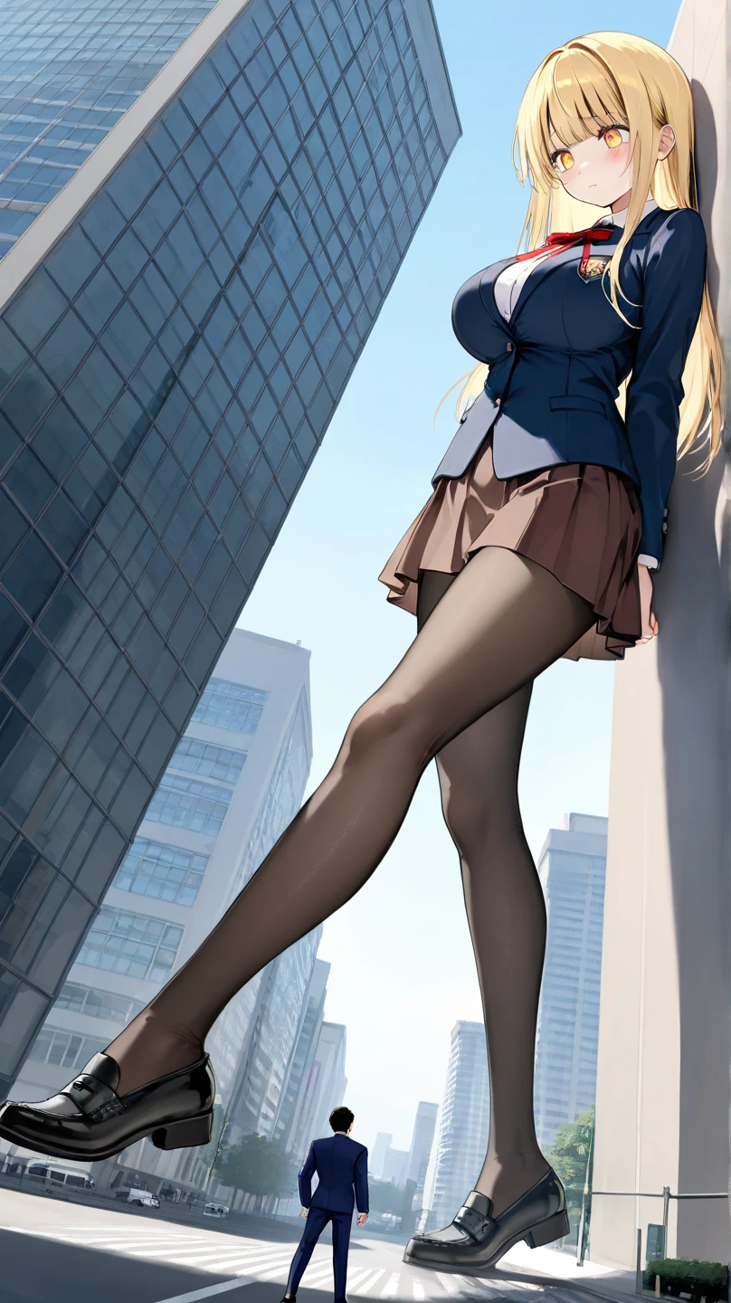 ((best quality)), ((masterpiece)), ((ultra realistic)), (dynamic sexy pose), german, beautiful detailed face, detailed eyes, sexy model, dressed in a brown suit, pencil skirt, new york city backdrop, highly detailed, professional, bare legs, (full body), standing, blonde hair, medium hair, hazel eyes, matching shoes, cowboy shot,wetting herself:2.0),