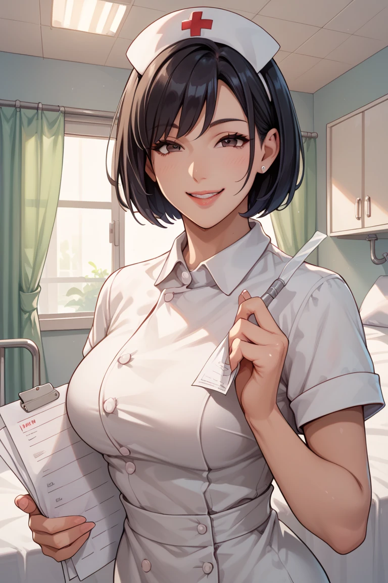 (Masterpiece),(highest quality), High resolution, (Very detailed:1.3), Slender body, (Very delicate and beautiful face), (Very detailed beautiful little eyes), A look of contempt、18-year-old、Japanese women、very cute、(nurse、nurse) break( white nurse uniform:1.3) break (In a hospital bed), (Small breasts), (Embarrassing:1.1)、 (View your viewers), (Anatomically correct:1.2), Kneel, (Put your hands on your face:1.1), (vapor:1.1), (Bukkake, Semen on the face and chest:1.5), finger on mouth, pink nail, bitch