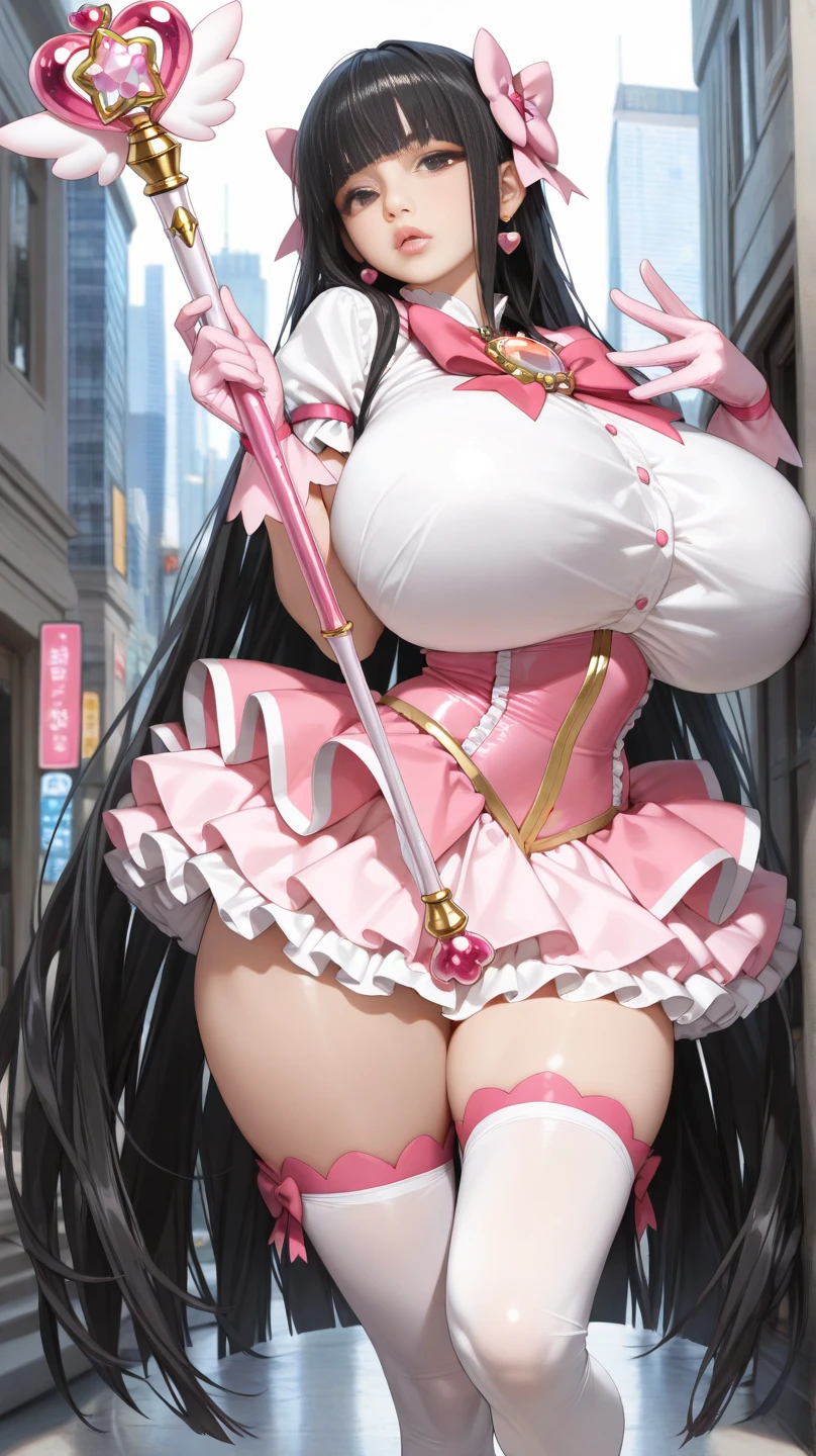 (nsfw),masterpiece,ultra detailed,sharp focus,4k digital art,high resolution,(from below,upskirt),(dildo in pussy:1.2),(holding own skirt),gigantic breasts,,(aroused and blushed:1.7),(off-the-shoulder white blouse,black short skirt,necklace),(black hair,medium straight hair),(sweaty:1.2),grinning,(trembling,flying heart-shapes:1.5),,curvy body,drooling,heart pupils,standing in train,skirt lifted,(pubic hair),vaginal