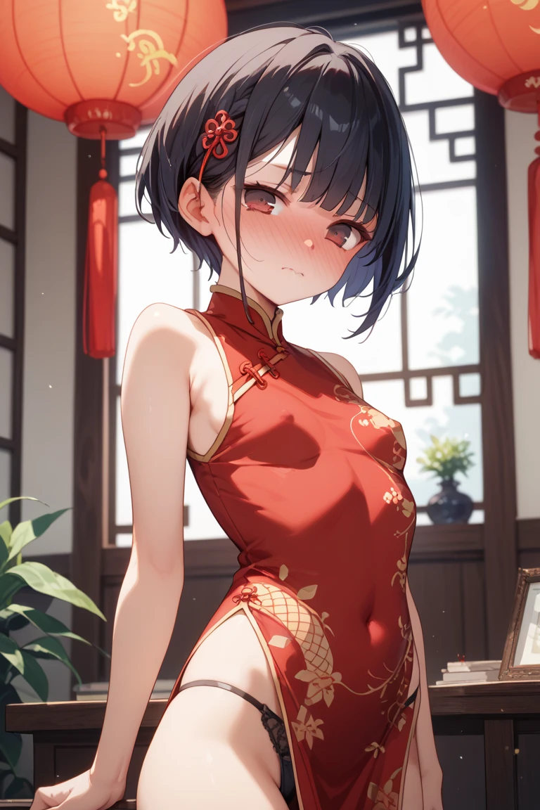 8K,ultraclear,one-girl,Wearing a vest and long red cheongsam,Wearing a vest and long red cheongsam,Wearing a vest and long red cheongsam,Imperial sister,Around 18 years old,黑The eye,Colossal tits,Tight,Face optimization,Open the thighs,Look at the face,ssee-through,a ball head,Support chest with elbows,china idol,Side shot,nail art,five finger,Standard stature,8K,raised head,Panty shooting,Have side boobs,The face is red,Full Body Sweat,Look at the armpits,Look at the armpits,,when you see your armpits, you can see your side breast,duck sitting,Wear cloth shoes,five finger,two hands,sit on your knees,Kneeling
