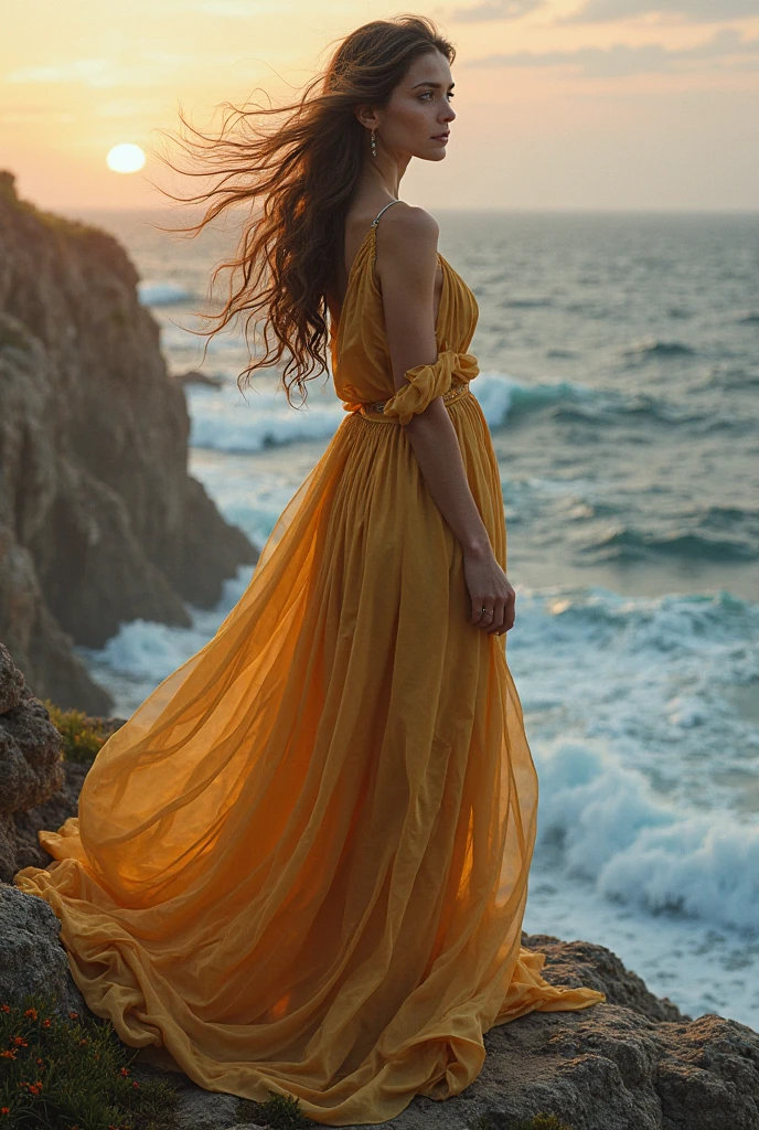 in a(((kinginyellow)))'s(eventide)，One wears{{Pink ornaments}}'s{ girl}standing at the beach。She held a clear glass bottle in her hand，There was a letter in the bottle。The sea breeze blows gently，Her long hair and skirt danced in the wind。Seashells on the beach sparkle in the setting sun，The waves gently lapping against the shore。