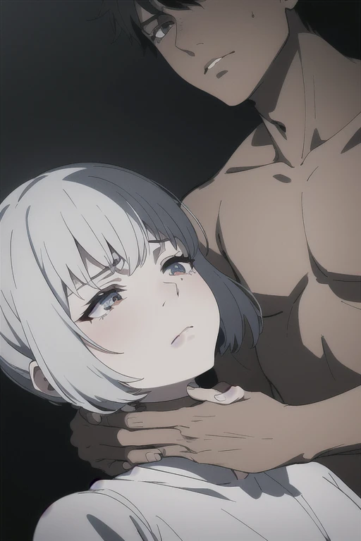 1women,1men,Kaltsit(Arknights),grey hair,animal ears,curvy body,big breast,big hips,fully naked very wet body,nsfw,her arms wrapped around his neck,her legs wrapped around his waist,wet skin,bred by a black man(faceless,bald,black skin, slightly fat),has a black cock,fully naked mating on bed,kissing,sex scene, midnight setting, bedroom,((Kamasutra art style)), cheating, cheating wife,ntr, cheating with a black guy, cheating on husband,affair.