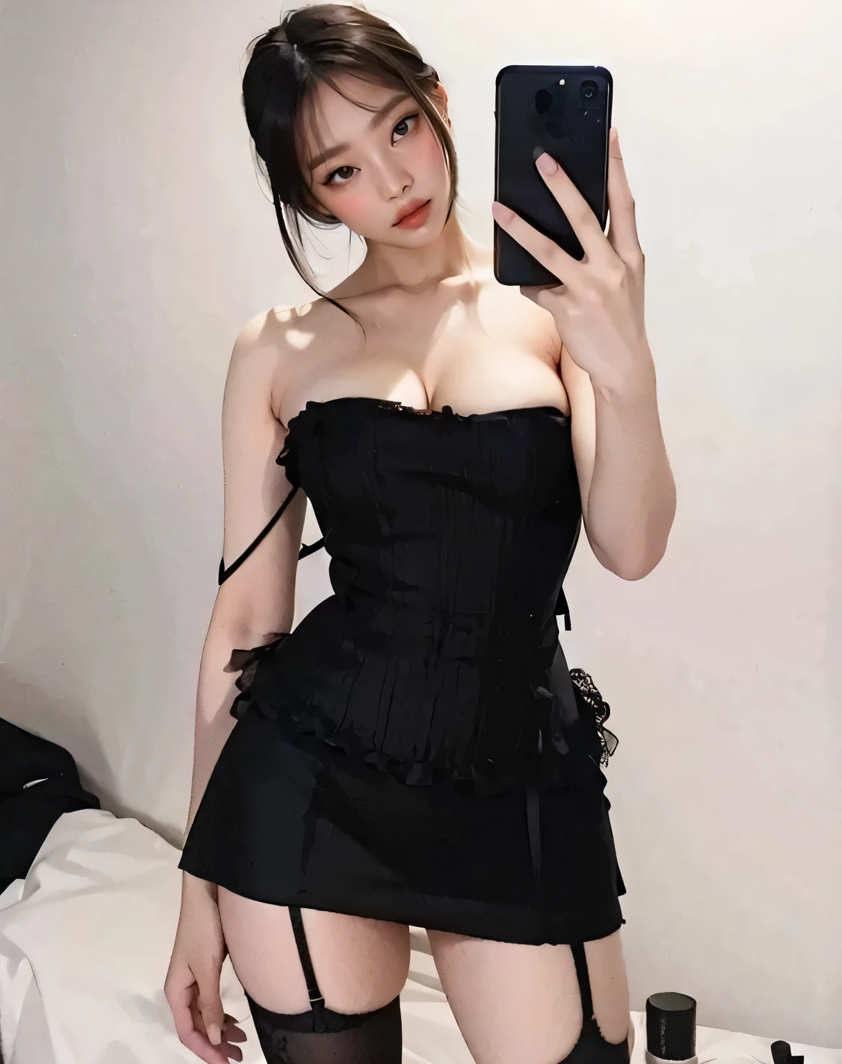 Standing was a woman in a short skirt,  korean women's fashion model,  high-waist-black-skirt,rage face，BDSM，slaves，Sex slaves，Transparent pink cheongsam，（（erected  nedium breasts， The beautiful， Breasts squeezed together， shackle，Collar，NSFW，（（best qualtiy，8K，tmasterpiece：1.3））），Clear focus：1.2，（layer cut，The large：1.2），Beautiful Women in Perfect Figure：1.4，Slender abs：1.2，Moist body：1.5，Highly Detailed Face and Skin Textur，Detailed eyes，二重まぶた，long whitr hair，Long legs，long leges，high-heels，Silver-toned stiletto heels，Clear crystal heels，stocklings，Mesh socks，dynamicposes，The background is the basement，（Fluoroareola），(NSFW:1.2), NSFW, (Masterpiece: 1.4), (8K, Ultra photo realsisim, RAW photo, Best quality: 1.4), Butt emphasis, hyper qualit, Movie plot, Masterpiece, Photorealistic, Side Chest, underbust, ((under boobs:1.4)), Very detailed face, Perfectly proportioned body and hands, Flawless body, legs, feet, arms and legs, Only 2 arms and 2 legs, Perfect proportions，Each hand and foot has only 4 fingers and 1 thumb, full body,no-bra, pantyless，black slik stockings，The whole body and face were soaked with sweat and