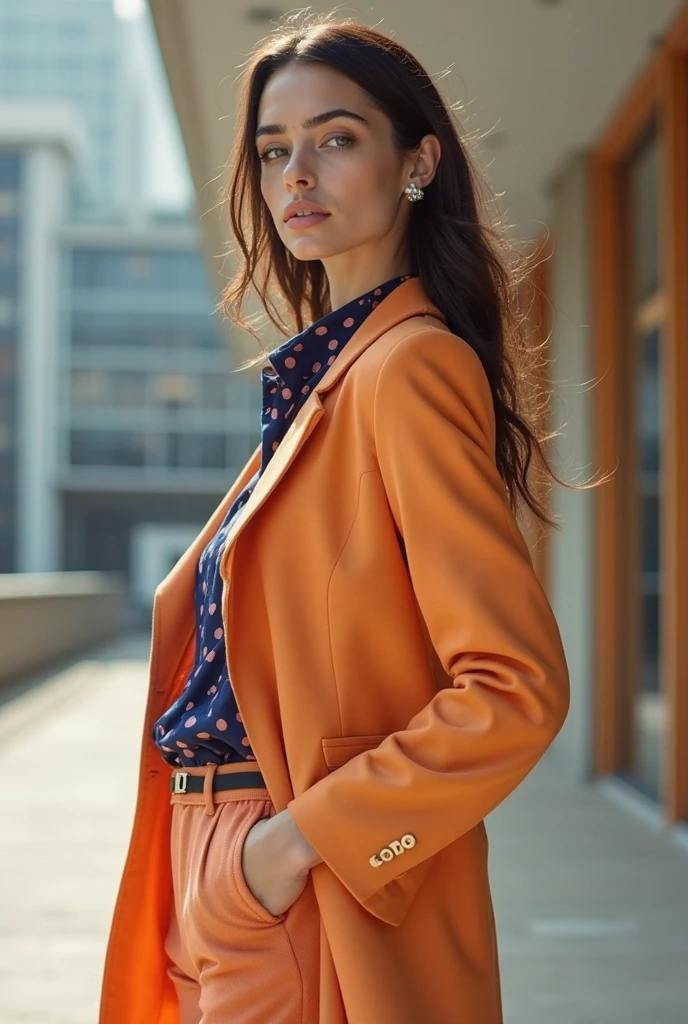 create a model of elegant and chic clothing, Casual chic. It should be attractive and should spark a desire to buy in women. It should be something that enhances your body. Feel free to use bold colors, but don't make the piece extravagant. Remember, it's an everyday piece.