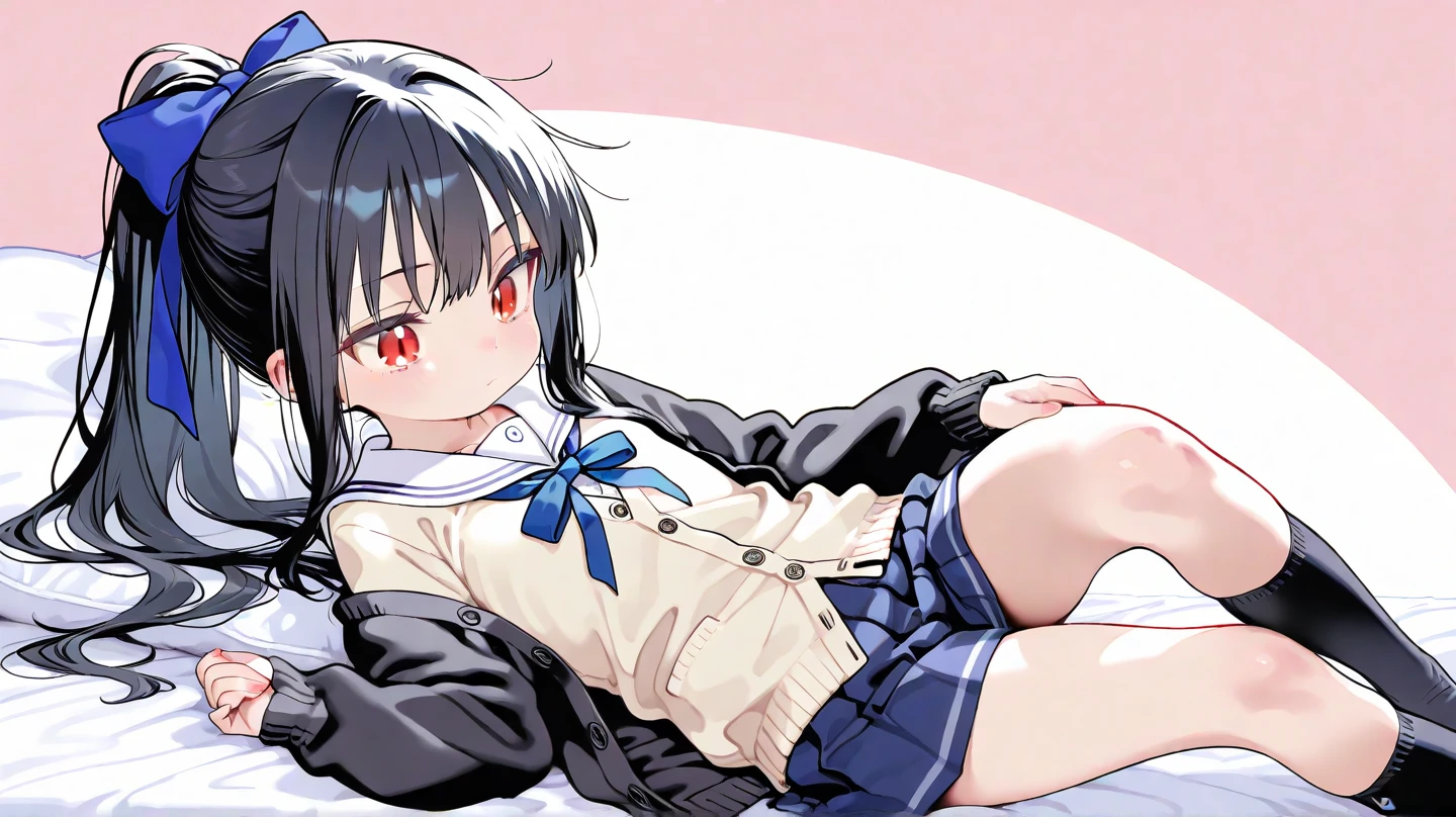 (Ideal:1.2), (perfect:1.2), (flawless:1.2), (highest quality:1.2), (best quality:1.2), on bed, 1girl, (evil smirk:1.2), (loli:1.2), young, (school uniform:1.1), detailed body, sexy thighs, small breasts, short hair, high quality eyes, 4K, highest quality resolution, best quality resolution, best quality upscale, no panties, no underwear