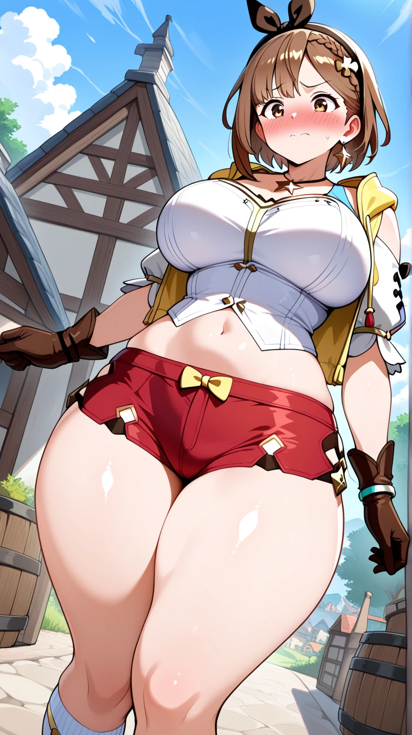 Raphtalia, NSFW, gigantic breasts, in rain, racoon tail, racoon girl, from below, open legs,