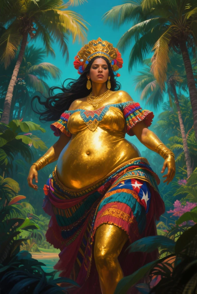 Beautiful Cherokee Indian woman with beautiful terracotta colored headdresses, blackw, doradas, cobre, Pearl, white and beige, feathers made of bright neon of various colors, flares on camera, bokeh, full moon night
