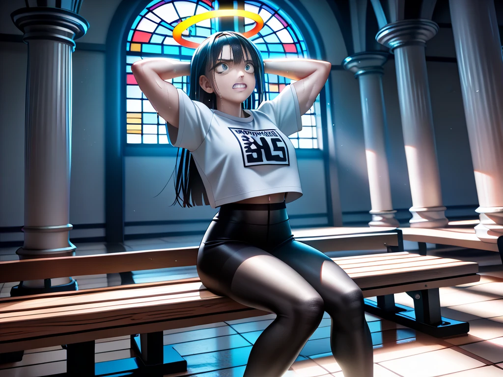 beautiful detailed eyes, beautiful detailed lips, extremely detailed eyes and face, longeyelashes,Inside the dance stage,inside the spotlight,One 16 years old girl,sweat,((dark skin color)),short black hair,displeased,sulky,seductive smile,high-neck-tops,tight-mini-skirt,((loose socks)),((loose socks)),(high-heel-boots),dancing,spread legs,hands up,best quality, 4k, 8k, highres, masterpiece:1.2, ultra-detailed, realistic, photorealistic, photo-realistic:1.37, HDR, UHD, studio lighting, ultra-fine painting, sharp focus, physically-based rendering, extreme detail description, professional, vivid colors, bokeh, portraits