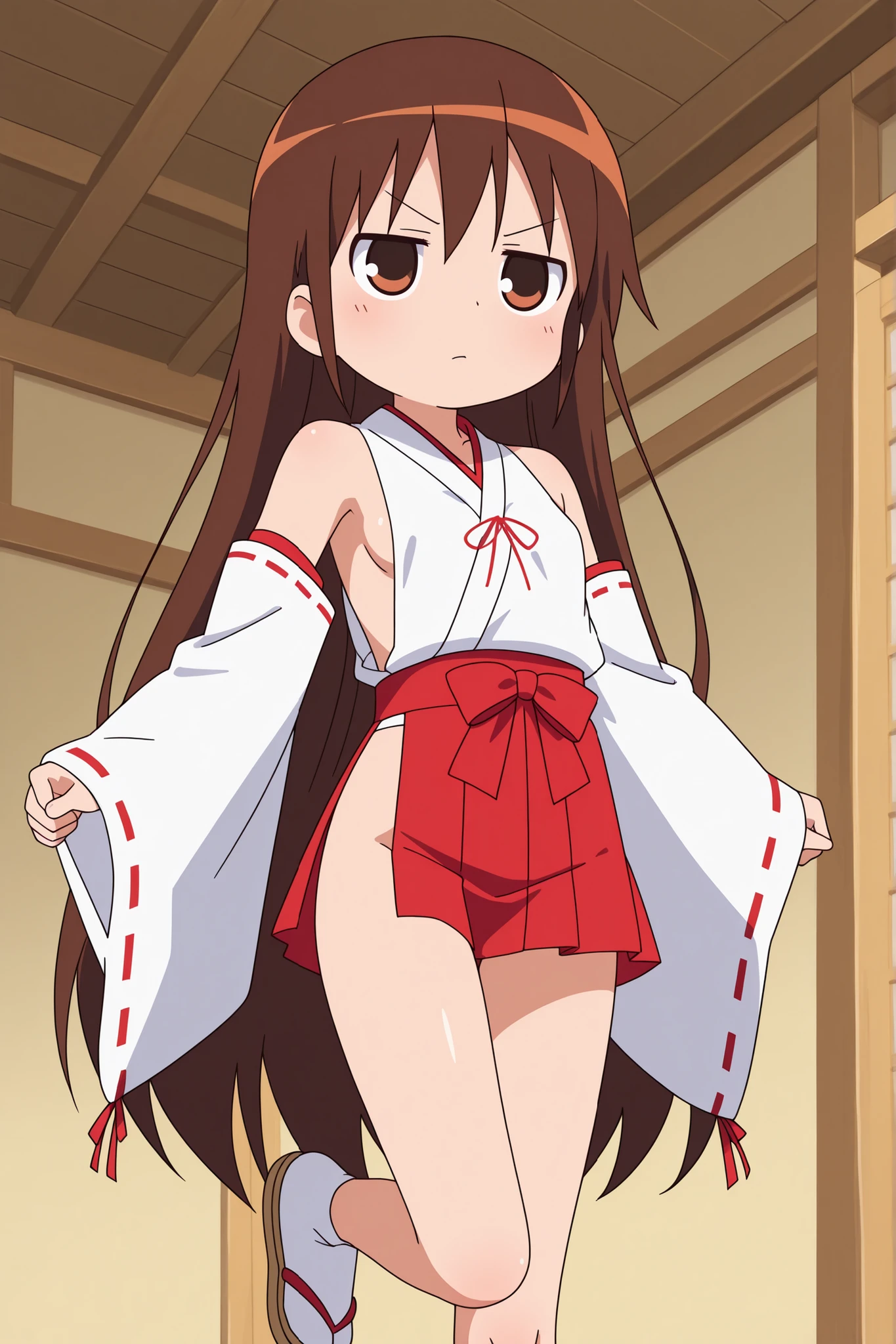 (masterpiece, highest quality), Intricate details, One girl, Yuuki Asuna, KizukiAi, Brown Hair, Brown eyes, Medium chest, Long Hair, Braiding, Red Skirt,Embarrassed,White underwear