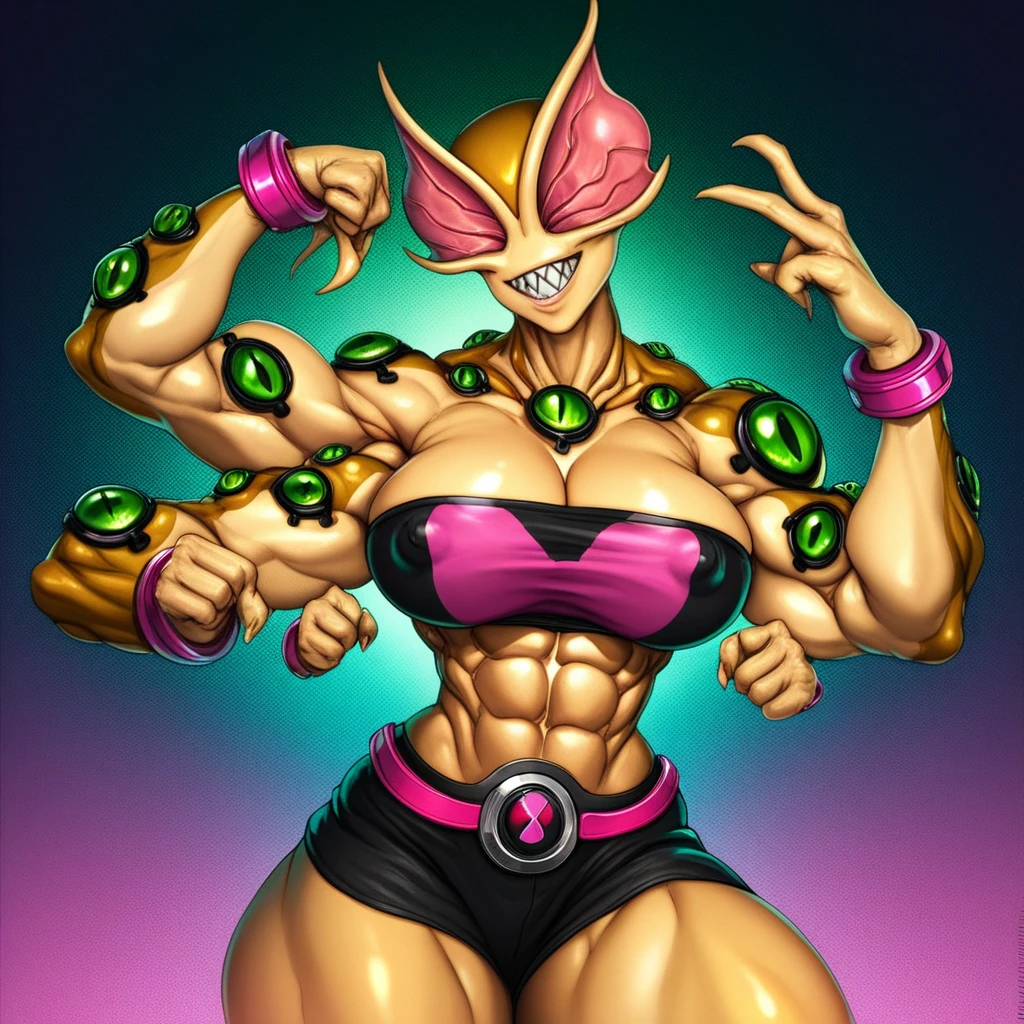 Tostada,blue skin,pink mask,dark pink lips,no pupils,
standing,smile,
cleavage,toned,chest sarashi,bandages,white thong,
mexico,outdoors,hips,from below,
(insanely detailed, beautiful detailed face, masterpiece, best quality),<lora:Tostada-10GM:0.8>,