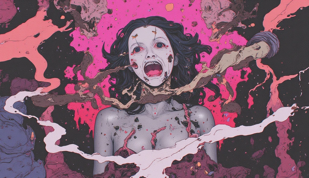 Desenhar um rosto coberto de sangue,Organismo feminino, massacre, Science Fiction - The Art of Horror Fiction, A female head grows on the arm,
