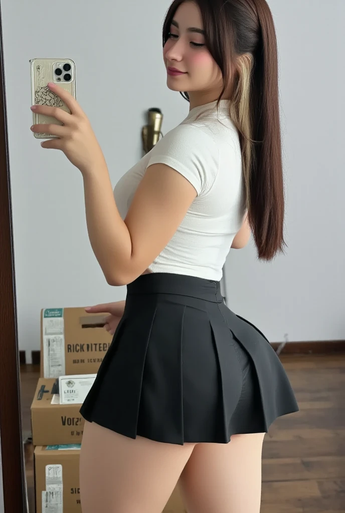 13 year old girl with sexy body and thick thighs lifting her skirt, sin ropa interior y vestida de maid, culo gordo