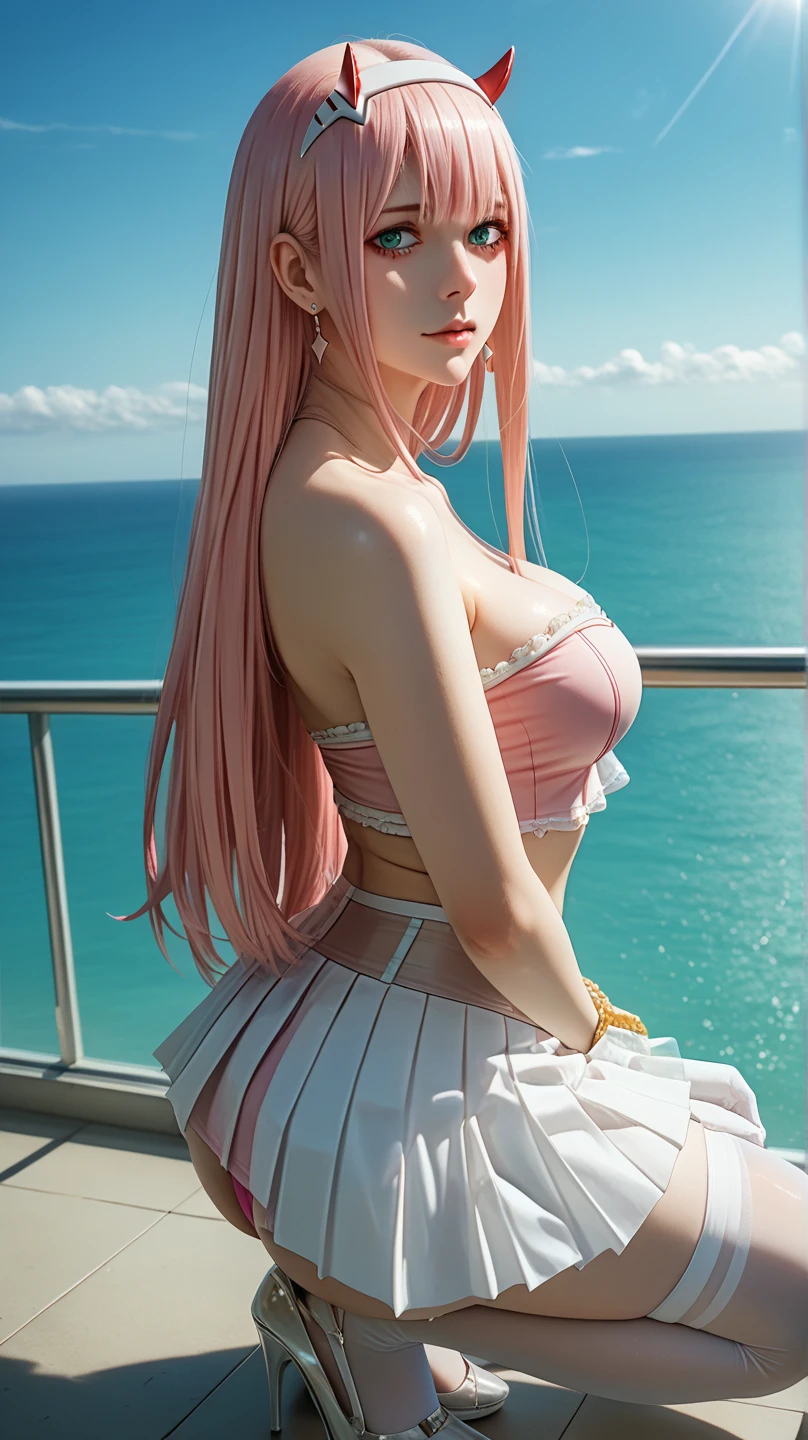 Ultra realistic, vintage photo, best quality, dream aesthetic (a little blurry in cinematic vibrant light), ultra-detailed, fine details, high resolution (image taken by analog camera), Perfect dynamic composition, illuminated pale skin, perfect shading, beautiful (realistic) detailed clear eyes, summer dress, pantyhose, pale-pink hair, long messy (silky) hair (pale pink), natural big breasts, Natural Color Lip (not smiling), face with shy and embarrassed expression, Random and sensual poses, bedroom (background unfocused)、20 year old、dream atmosphere