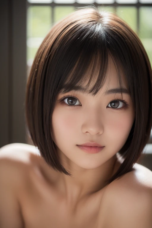 Cute asian girl with short brown hair
