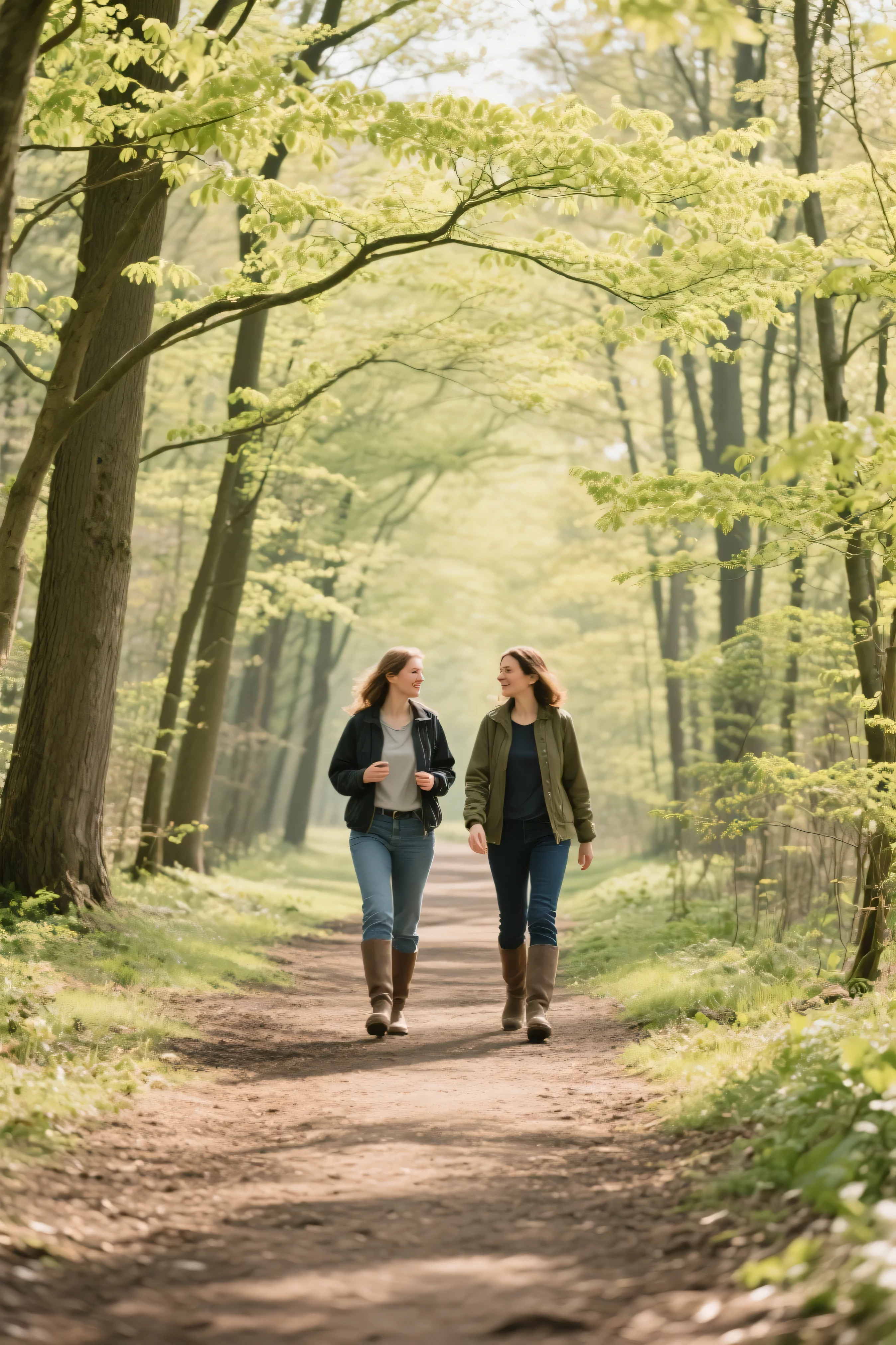 Women. Pretty. Ginger hair. Blue eyes. Straight hair. Walking. In a path. In a field