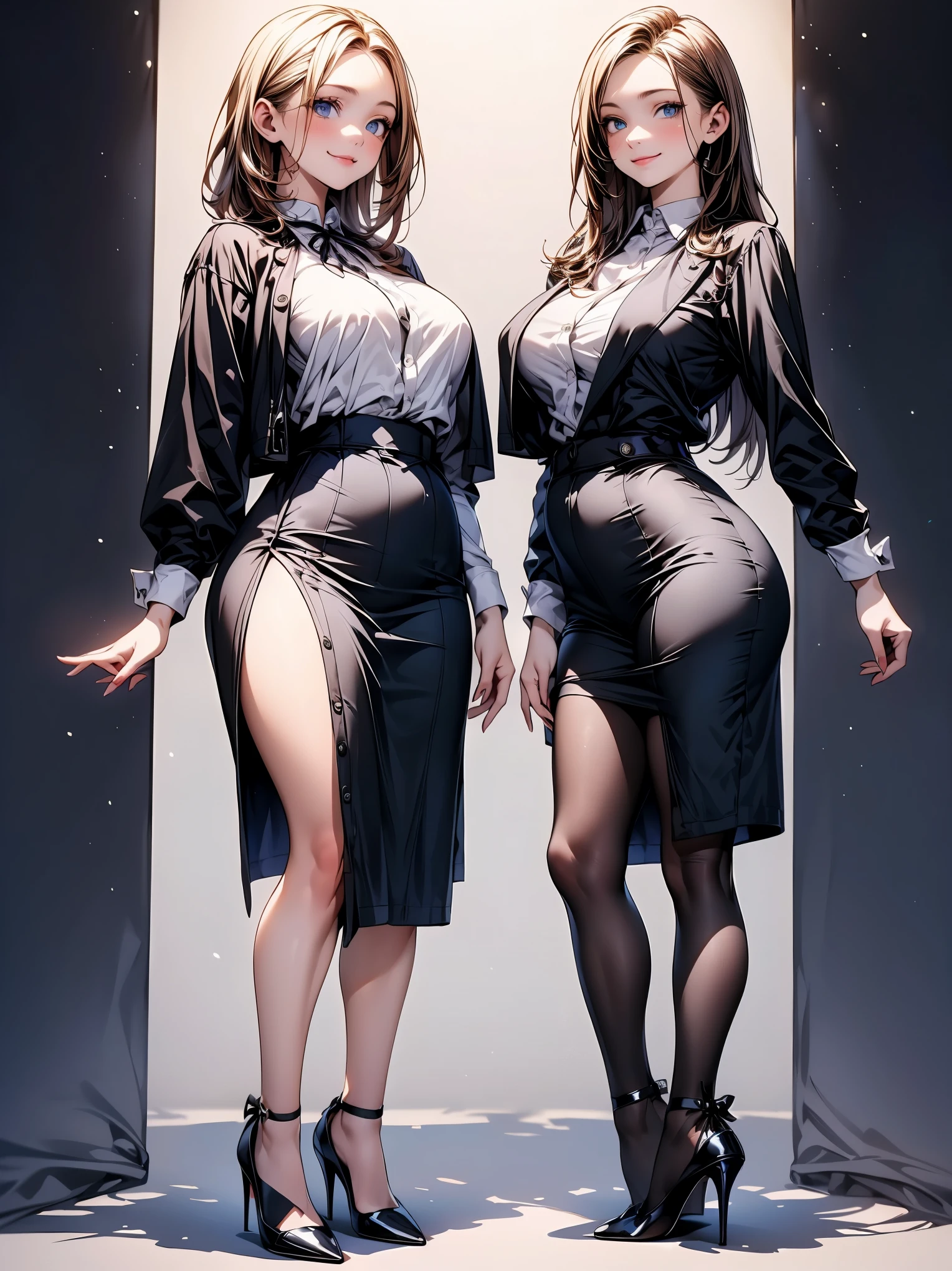 / Brown eyes, long dark hair, / big tits / tight black dress / wall in the background 