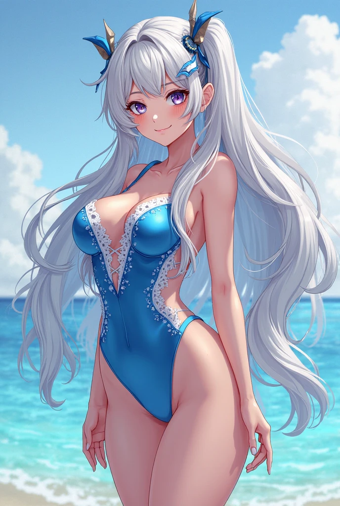 Beautiful woman, Hair blowing in the wind, Sparkling blue eyes, Realistic, masterpiece, Detailed, 4K, Beach Background, Detailed light, A small smile, White skin, Woman in swimsuit, straw hat, Ocean, Rash guard, bikini, Ocean辺, Ukiwa, Sitting