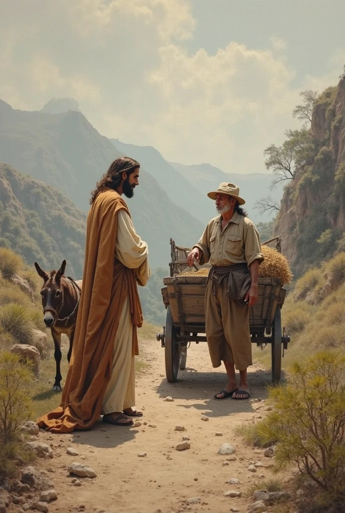 Samaritan man helping Jewish man carrying him on his donkey