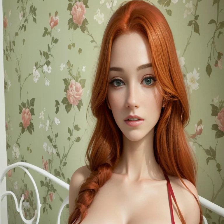 (hyperrealistic), (illustration), (high resolution), (8K), (extremely detailed), (best illustration), (beautiful detailed eyes), (best quality), (super detailed), (masterpiece), (wallpaper), (naughty face), solo, (dynamic pose), 1 girl, ((((redhead))), mean, long straight hair, sitting in the chair, (distant camera) (((red hair)))), (((white skin))) heterochromatic eyes, small moles under the eyes, (sexy), (((towel)), ((large and droopy breasts)), long legs, squeezes the abdomen, (camel fingers), ((without panties)), ((without bra)), ((open legs))