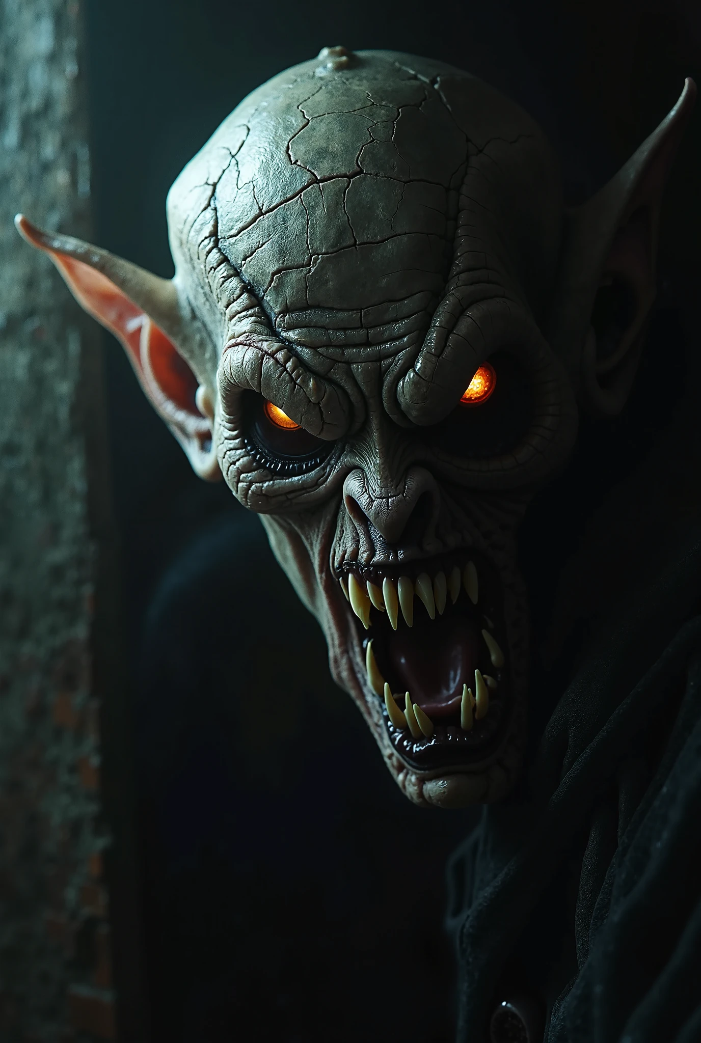 (photorealism:1.2), A man, 30 years, vampire, nosferate, sound, monsterso, former US military man, underworld, at night, deformed, monster, extremely deformedd, extremadamente monsterso