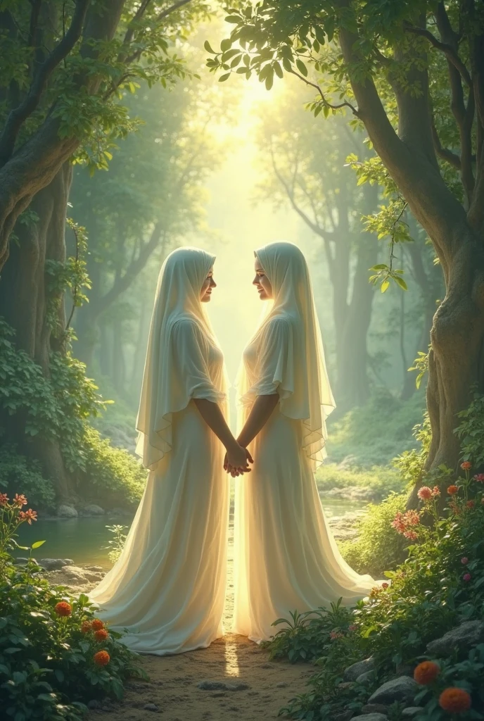 (two subjects)(complex details)(a very high quality,4k,8k,highres,masterpiece:1.2), ultra-detailed, realistic, photorealistic:1.37, HDR, UHD, studio lighting, extreme detail description, professional, vivid colors, bokeh, portraits, landscape, fantasy, sexy, Malaysian, damsel, hijab, sheer, open, translucent dress, big breasts, cute face, unshaved pubic area, pets, kisses, fantasy unicorn, elven glade, moonlight