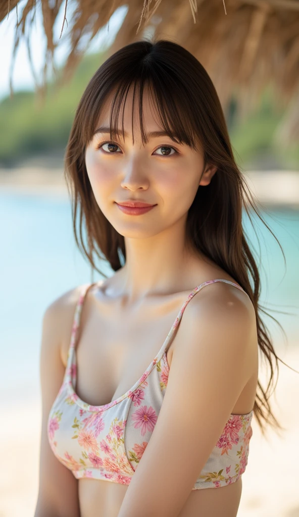 ((top-quality、in 8K、masterpiece:1.3))、sharp:1.2、Perfect Body Beauty:1.4、Slim abs:1.2、((Layered Hair Style、large boob))、Wear a beach volleyball bikini、、Beach volleyball bikini、(Rain、Street:1.2)、Wetty:1.5、Highly detailed facial and skin texture、A detailed eye、二重まぶた、Aspect of looking at the camera、the beach、shores