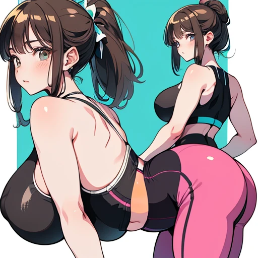 ((Table t○p, highest quality, Hi-Res Lucifer,Anime Screen Capture、Perfect Pixel, 4K))、nsfw、Perfect Anatomy、(((Huge breasts、Wide ass、Wide hips、Thick thighs、Chubby)))、Sweat, (((black baseball cap、Grey sports bra、Gray sports pants、Shirt lift、Light blue shirt))),(Green Eyes)、((short hair、Long single braid))、((Brown Hair)), ((((blush、Embarrassing))))、smile、(Beach)、((Both armpits、Hands behind head))、