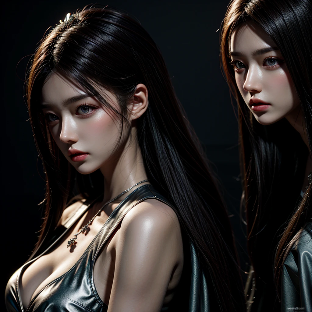 (((masterpiece+best quality+high resolution+ultra-detailed))), long silky black hair, high nose, sharp eyes, noble and inviolable temperament, (([female]: 1.2 + [beauty]: 1.2 + black long hair: 1.2)), dark and deep background, bright eyes, dynamic angle and posture.