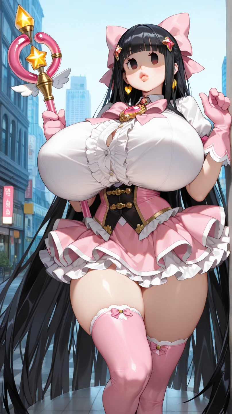 1girl, aster nemesis, ((dark-skinned)) , black hair, very long hair, yellow eyes, , twin tails, looking below, , , tanned body,, ,,,,,(spoken heart),(((maid costume))),miniskirt,thighhighs,,,smile,((huge breasts)),garden,nsfw,bikini top,,pov,shoes,sitting on ground