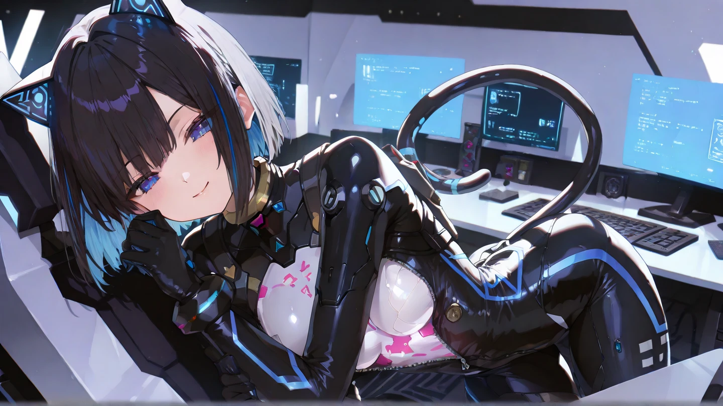 masterpiece, best quality, absurdres, 1girl, black eyes, , <lora:age_slider_v2:1.2>, gray hair, Hair over eyes, , Long Bob, Chin-Length Hair, medium breasts <lora:breastsizeslideroffset:-0.2> breasts, <lora:perky_breasts1:0.2>, from below, disgusted face, looking at viewer, <lora:disgusted:0.75>, nice hands, perfect hands, (Beautiful Finger), (slender:0.7), collarbone, (linea alba:1.2), (abs:0.75), navel, <lora:anti_longtorso_v10:0.55>, (riding:1.2), leaning forward, arms in front, 
BREAK  (surrounded by glass infills:1.3), bodysuit, vaginal object insertion, object insertion, <lora:riding:0.7>, pussy juice, (mecha musume, mechanical shoulder armors,  mech skin:1.2),
BREAK  neon trim, cable, sky, cityscapre, cloud, cyberpunk,  (perfect anatomy), <lora:GoodHands-beta2:1>