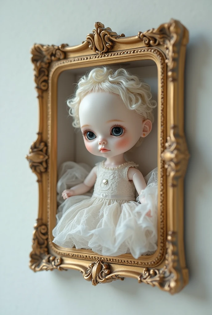 A doll looking at itself in the sad mirror