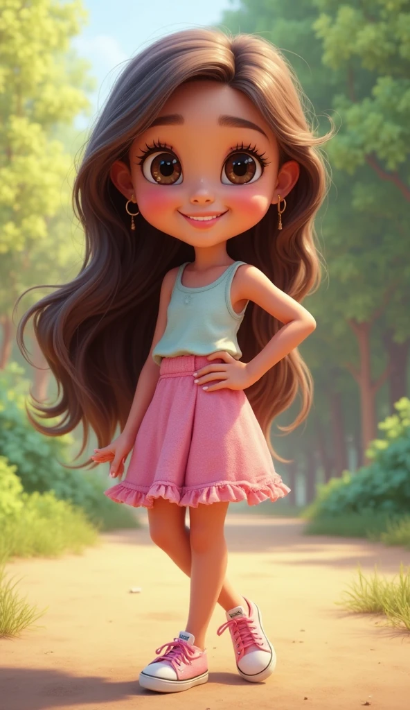 Here's a description for your character:

**Name**: Sofia

**Age**: 4

**Appearance**: Sofia is a vibrant Spanish girl with long, curly brown hair that reaches her hips. She wears a cute pink and white three-piece outfit with matching white shoes. Her outfit consists of a pink top with while going to school  and pain in her stomach’s abd cry