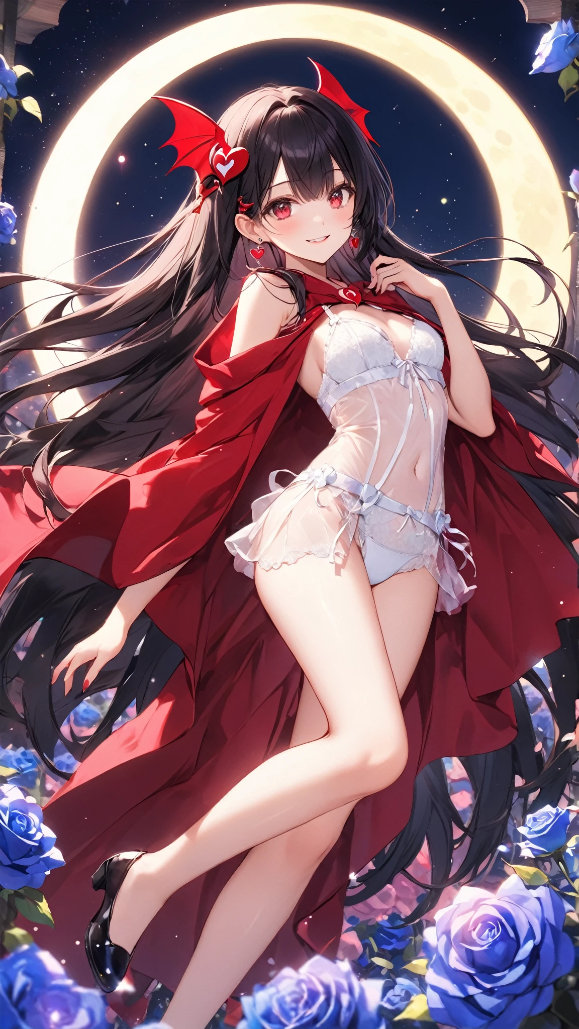 masterpiece、highest quality、High resolution、Very detailed、Apparition、monster、Nue、Chimera、Girl's face、Tiger limbs、Snake's Tail、Tanuki's body、night、laughing、moon、