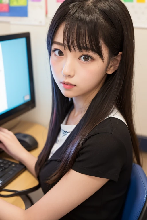 1girl, Work, head to the computer