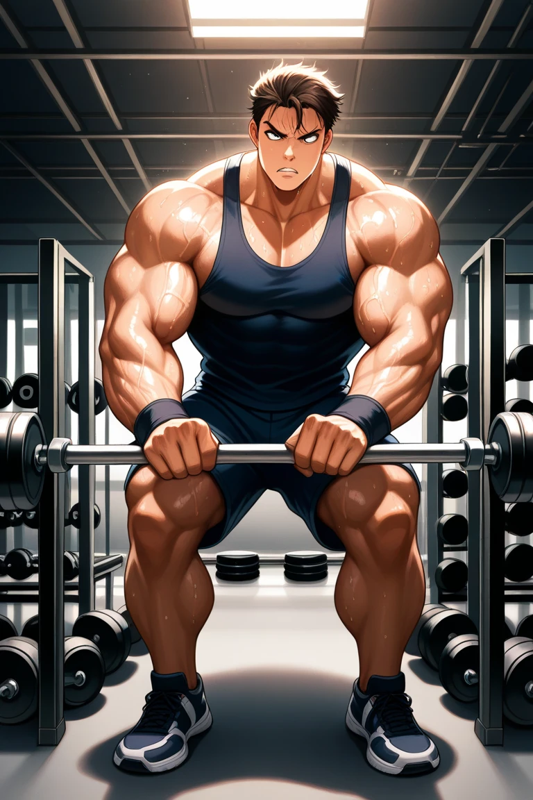 Basketball clothes,Nike shorts,White socks,No shoes,Sit on a wooden bench,Full body portrait,Open your arms,Expose shoulders and arms,Dark skin,Dark Skin,Solitary,individual,Brown skin,Bigfoot,(Facing the audience),(muscular),(In the dressing room),Farther distance,(Bottom-up view),(Look at it from a low angle),With different graffiti ,The protagonist has very broad shoulders,((Exaggerated muscle bulge)),The protagonist is tall,muscular, muscular的角色, Great and cool, 高并且muscular, muscular, Very strong, muscular, male, Huge muscles, Big Muscle, Muscle Man, muscular, Huge muscles, muscular的身体 ,Close-up photos , male面孔, Huge pectoral muscles, 大腿muscular, Biceps tendon, Huge body, High-intensity training keeps your body fit, muscular, 8 Pack Abs,Thick Legs,The character is a burly man,Dynamic Action,The whole picture highlights his well-developed arm muscles and pectoralis major,Light from above, Muscular,Clothes show shoulders,Clean face,Lift his head,Keep your eyes open,
