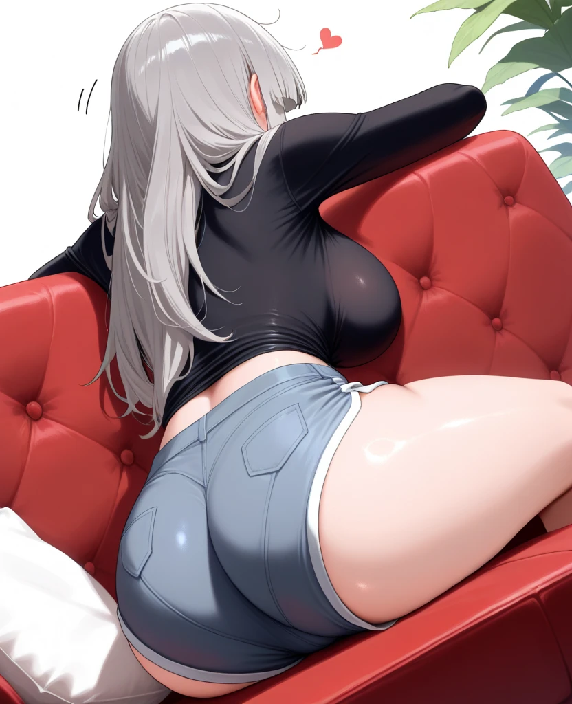 Frieren , anime, 1girl, ass, bra, thighs, silver_hair, twintail_hair, frieren, (frieren: Beyond_journey's_end), light_green_eyes, elf, big_breasts, black_yoga_pants, lay_on_stomach, on_bed, cameltoe, nsfw, from_behind, sleeping_on_stomach, seductive anime girl, sexual_pose, legs_closed
