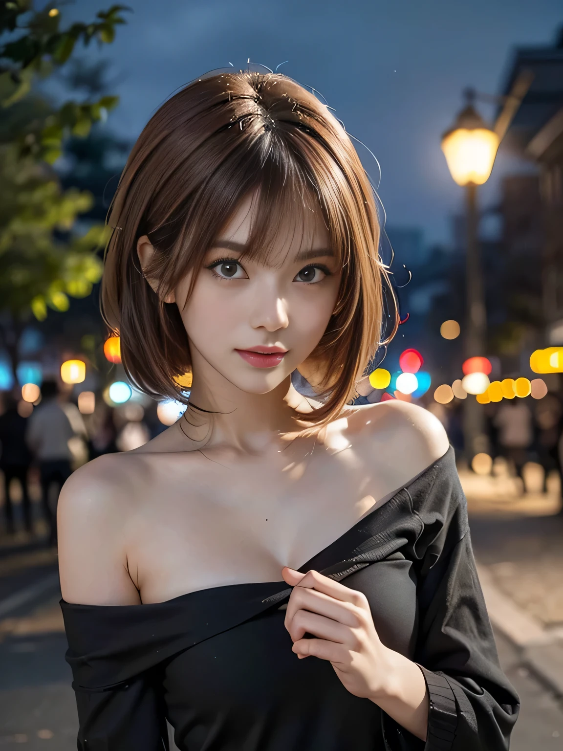 1 girl, cowboy shot of beautiful Ada, looking at the viewer, red dress, black hair, blush, short hair, athletic night, volume lighting, highest quality, masterpiece, intricate details, tone mapping, sharp focus, very detailed, Trending with ArtStation, Ada, realistic